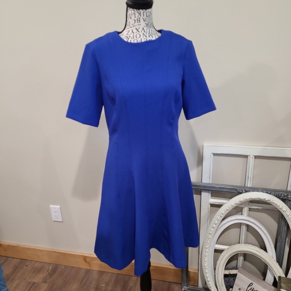 Banana Republic Women's SZ 4‎ Royal Blue knit fit & flare dress career modest